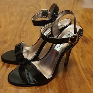 Steve Madden Strappy Heels, Glossy Black, sz 5